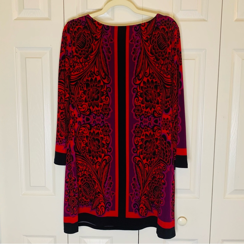 Style & Co. Red and Purple Swirl Design 3/4 Sleeve Dress Size L - Picture 6 of 10